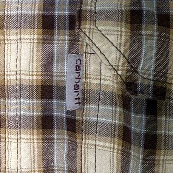 Carhartt Relaxed Fit Men's Long Sleeve Button Down, Brown Plaid, Size M, 2/$50 - Picture 7 of 12